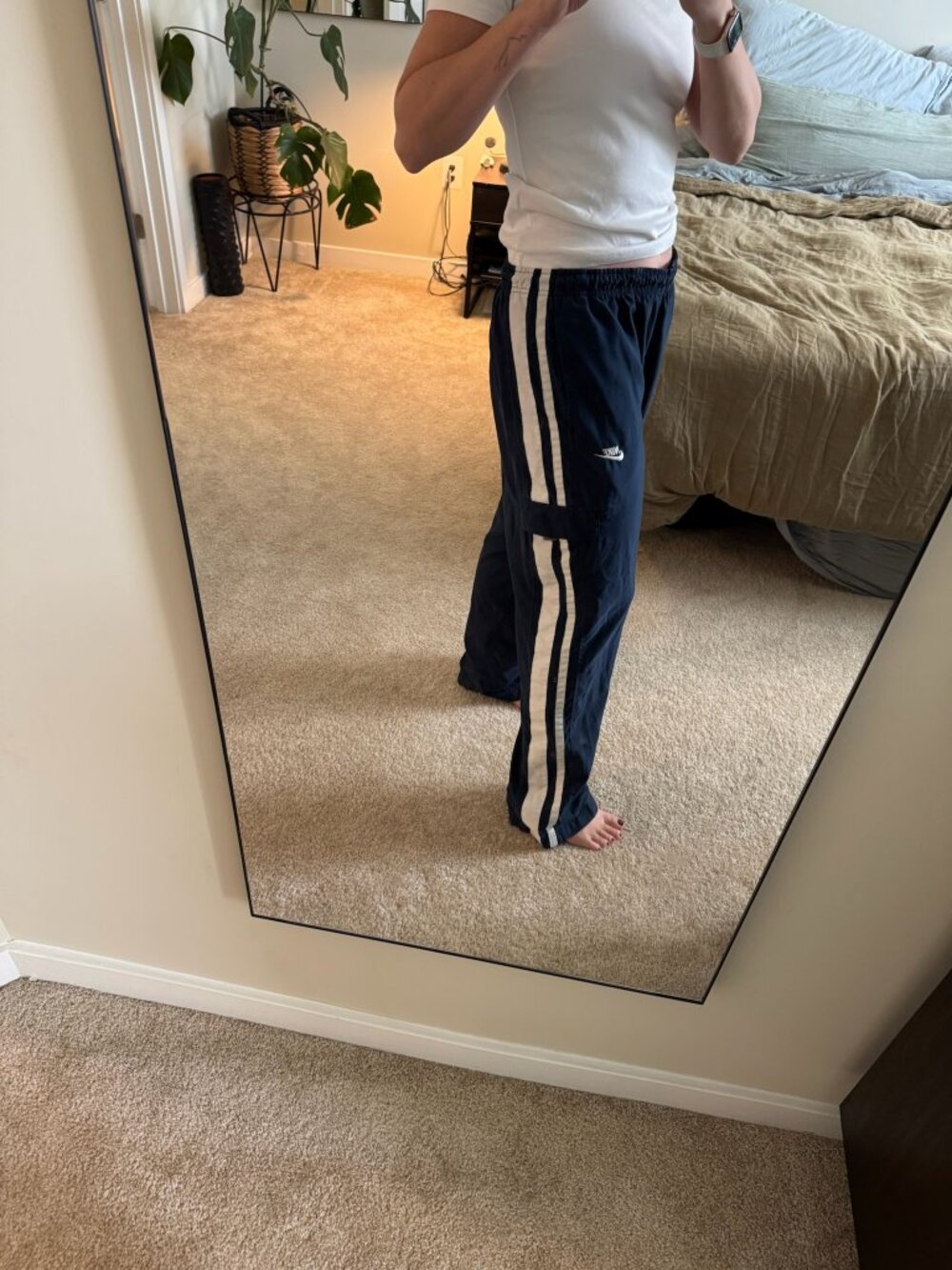 Vintage Nike Navy Cargo Track Pants with Racing Stripe Size Large